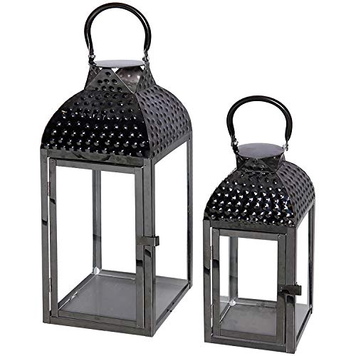 Mojawo Traumhaftes 2er Set Luxus Gartenlaterne Edelstahl schwarz poliert Windlicht Laternen Set Höhe 35/46cm Edel Design