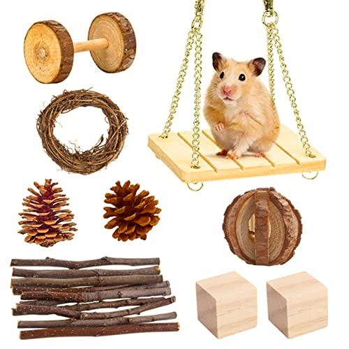 xixi-home Hamster-Spielzeug, 9 Stück, Hamster-Kauspielzeug für Zwerg, syrische Hamster, Langeweile, Brecher, natürliches Holz, Kleintier-Spielzeug, Zubehör-Set für Haustiere, Zahnzubehör