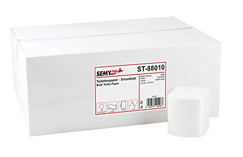 Semy Top Einzelblatt - Toilettenpapier, 9000 Blatt, 2 lagig hochweiß / Zellstoff 10 x 22 cm, 1er Pack (1 x 1 Stück)