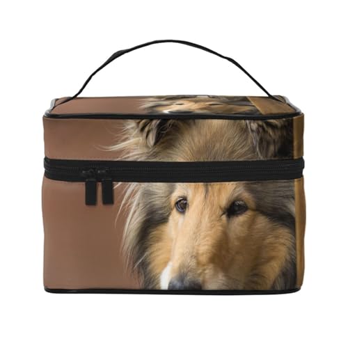 Rough Collie Lassie Hunde Große Flauschige Hunde Haustiere, Make-up-Tasche, Kosmetiktasche, tragbare Reise-Kulturtasche, Federmäppchen, Kulturbeutel