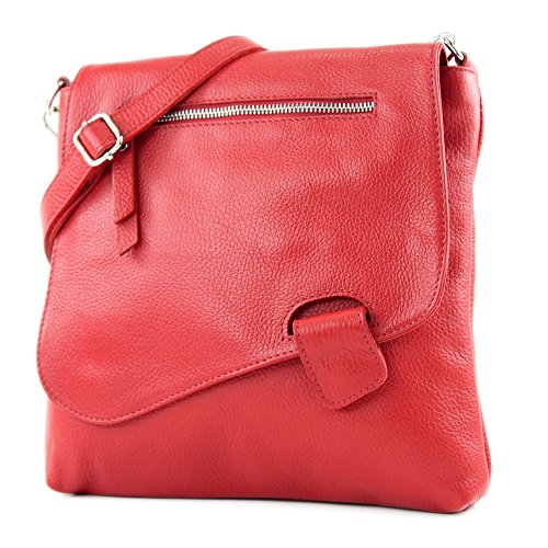 modamoda de - T146 - ital Messengertasche Umhängetasche aus Leder, Farbe:Rot2021