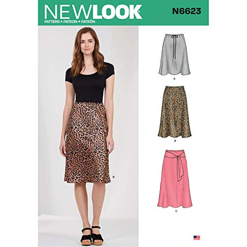 New Look N6623 Schnittmuster für Damenröcke in drei Längen, Papier, Weiß, verschiedene Farben