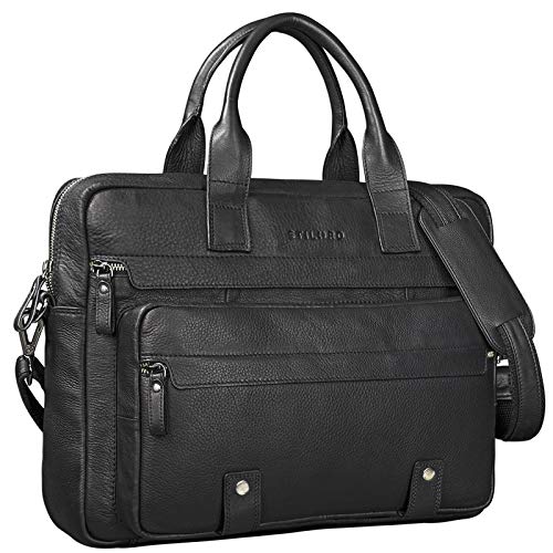 STILORD 'Leander' Umhängetasche Leder Groß Arbeitstasche Aktentasche Business Herren und Damen 15.6 Zoll Laptoptasche Rindsleder, Farbe:schwarz