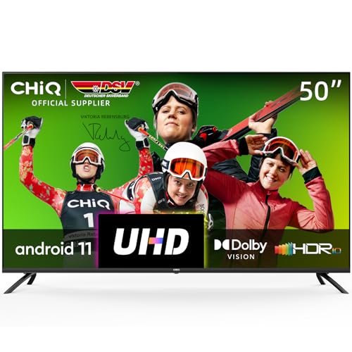 CHiQ Randloser Android UHD LED Fernseher 50 Zoll TV 4k Randlos Smart TV 126 cm Bilddiagonale (Version 2020, Ultra HD, Prime Video und Chromecast)