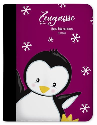 Zeugnismappe / Dokumentemappe mit Name personalisiert Pinguin Brombeere