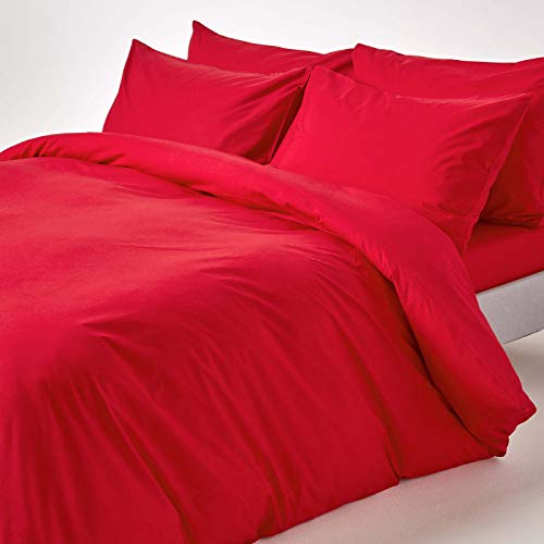 Homescapes Bettwäsche-Set 3-teilig Bettbezug 200 x 200 cm mit 2 Kissenhüllen 48 x 74 cm rot, 100% ägyptische Baumwolle Fadendichte 200, hochwertige Perkal-Bettwäsche