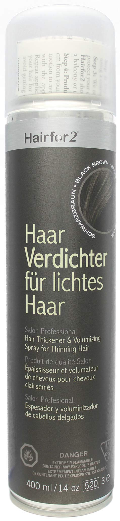 Hairfor2 Haarverdichtungsspray gegen lichtes Haar | Haarpuder | Streuhaar | Haarauffüller | Haarausfall | Haarverdichter (400ml, Schwarzbraun)