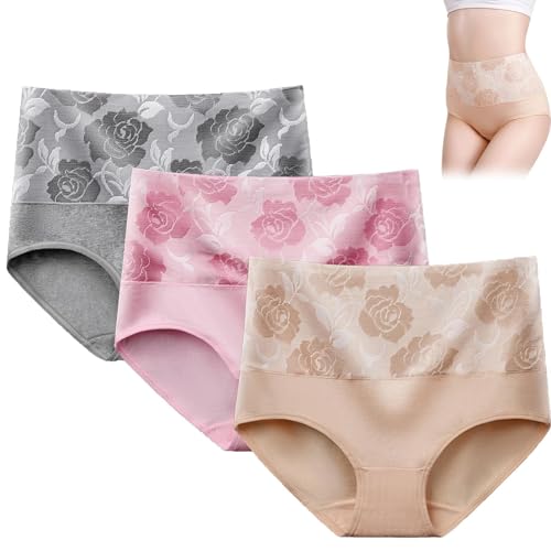 Bloomypink High Waist Incontinence Panties, Leakproof Underwear for Women Incontinence Leak Proof Protective Pants (3XL,3pcs B)