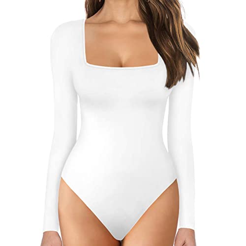 Damen-Bodysuit mit quadratischem Ausschnitt und Langen Ärmeln, Damen-Bodysuit mit Stehkragen und Langen Ärmeln (D,Medium)