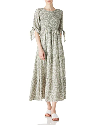 Amazon Brand find. Damen-Sommerkleid mit eleganten halben Ärmeln zum selbstbinden, Blumenmuster, Maxikleider, Grün, Größe XL