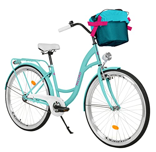 Komfort Fahrrad Citybike Mit Korb Vintage Damenfahrrad Hollandrad, 26 Zoll, Blau, 1-Gang