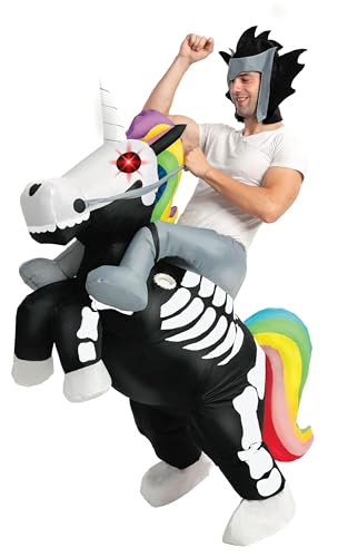 Spooktacular Creations Aufblasbares Einhorn-Skelett Kostüm, auf einem Einhorn-Skelett reiten, Deluxe Halloween-Kostüm für Erwachsene Unisex, Einheitsgröße