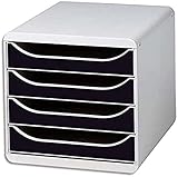 Exacompta 310014D Premium Ablagebox mit 4 Schubladen für DIN A4+ Dokumente. Belastbare Schubladenbox mit hoher Kapazität für mehr Platz auf dem Schreibtisch Big Box Office Grau|Schwarz
