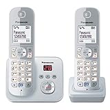 Panasonic KX-TG6822GS DECT Schnurlostelefon mit Anrufbeantworter (strahlungsarm, Eco-Modus, GAP Telefon, Festnetz, Anrufsperre, DUO) perl-silber