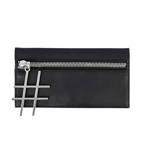DuDu Damen Portemonnaie Elegant aus Leder schlankes Design mit Reissverschluss und Kreditkarten-Fächern Schwarz