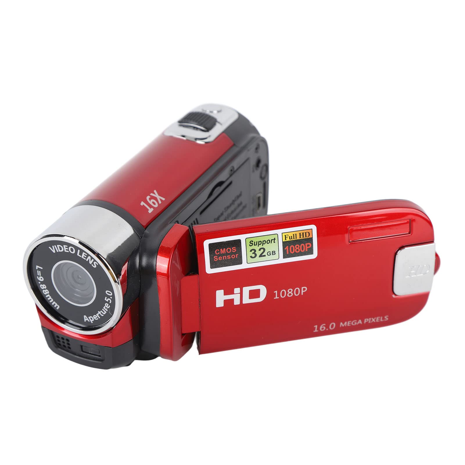 Tragbare Digitalkamera, 16 MP 8 Fach Zoom Kompaktkamera mit Drehbarem 2,7 Zoll Bildschirm, Vlogging Kamera für Kinderanfänger, Unterstützt den PC Kameramodus (Rot)