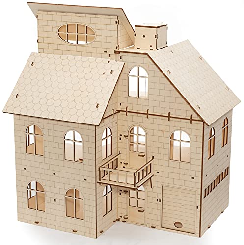 Eco Wood Art Doll House EWA 3D Holzpuzzle für Jugendliche und Erwachsene- Puppenhaus Modell-DIY-Bausatz, Selbstmontage, kein Kleber erforderlich-131 Stück, natürlich