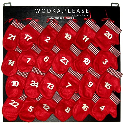 Wodka Adventskalender mit Wodka-Bestsellern und echten Raritäten - Handcrafted, echtes Holz, handgefertigte Tafel, zum Aufhängen/Hinstellen