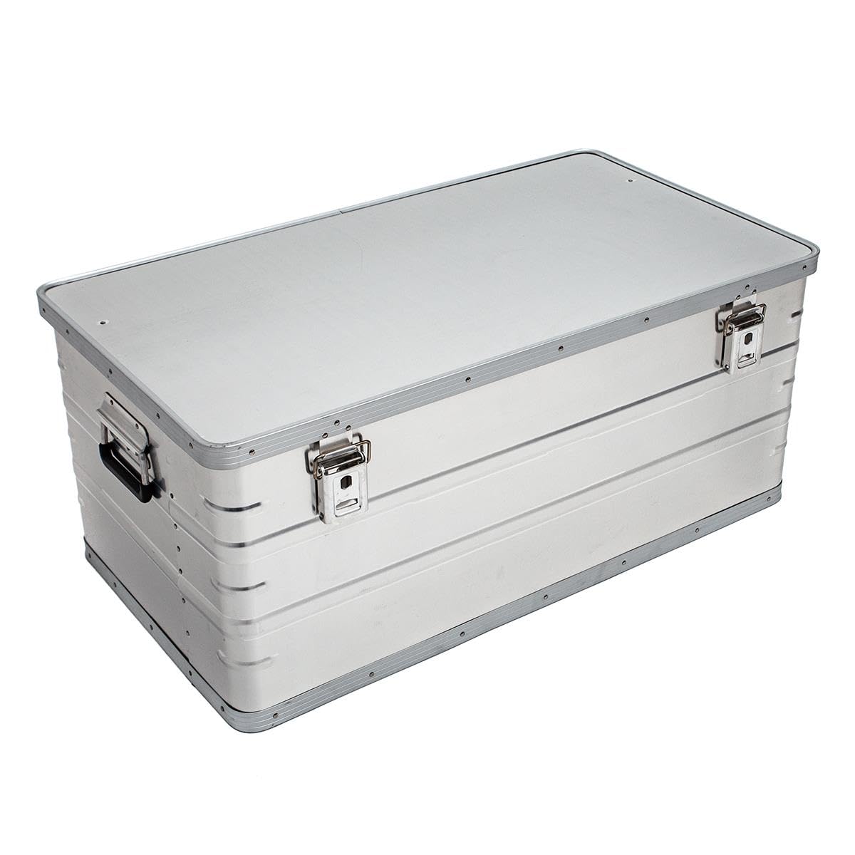 Aluminium Behälter mit Deckel - 162,9 Liter - 89,2 x 48,5 x 38,3 cm - korrosionsbeständig - mit Gummidichtung und 2 Klapphandgriffen - Aluminiumbox, Transportkiste, Werkzeugkiste, Lagerbox