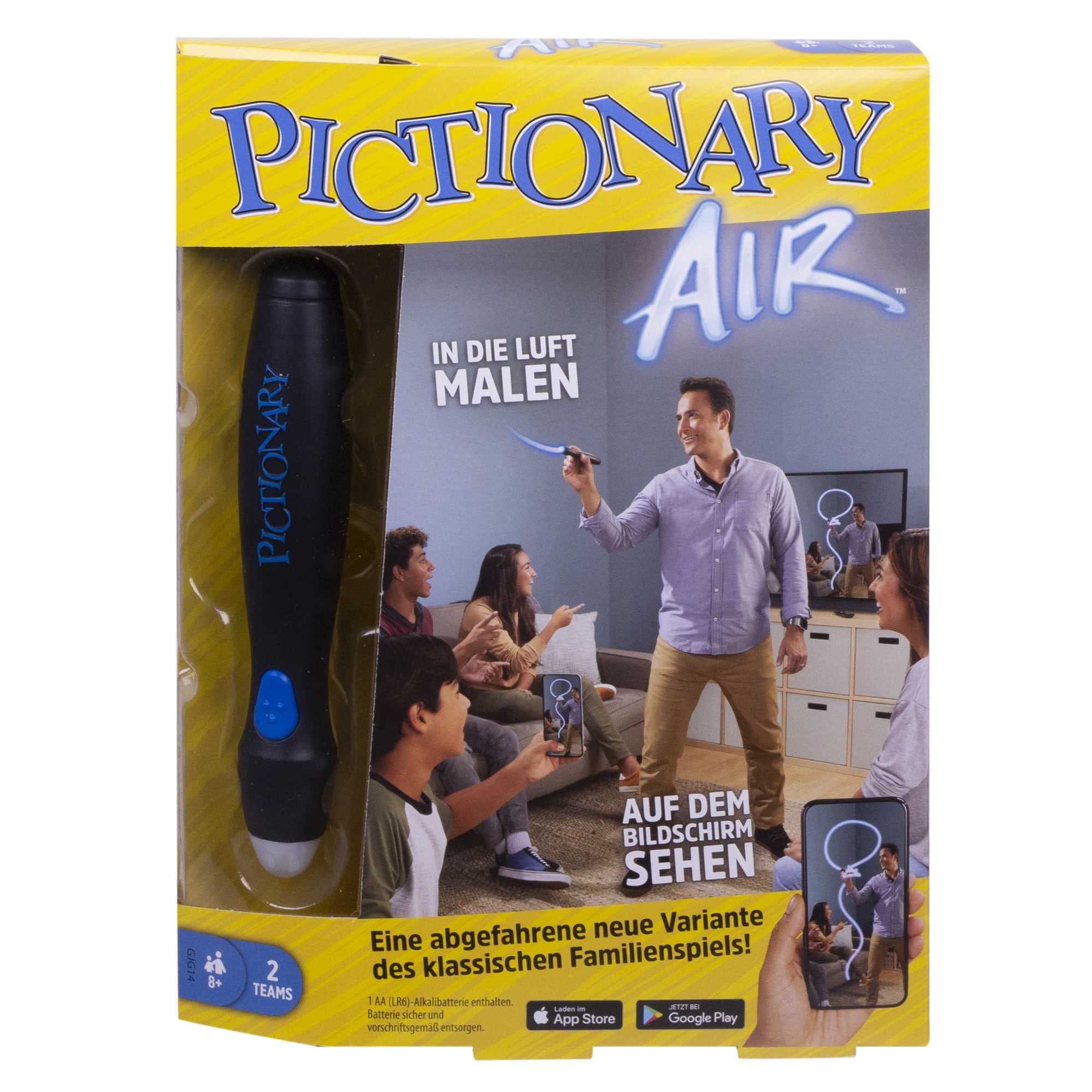 Mattel Games Pictionary Air, In die Luft Malen' Scharade - Zeichenspiel mit Lichtstift und Begriffskarten, Deutsche Version, verbunden mit der kostenlosen App, Gesellschaftsspiel, ab 8 Jahren, GJG14