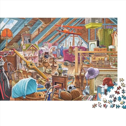 Cluttered Attic 1000 Teile Puzzle Puzzle Kunst Geschenke Schwieriges Puzzlespiel Illustration Drawing Handgemachtes DIY Eltern-Kind-Erziehung 1000pcs (75x50cm)