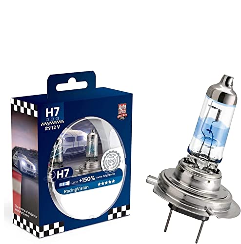2x Philips H7 55W 12V PX26d 12972RVS2 Racing Vision +150% mehr Helligkeit Intensiv Weiß Ersatz Scheinwerfer Halogen Lampe - E-geprüft