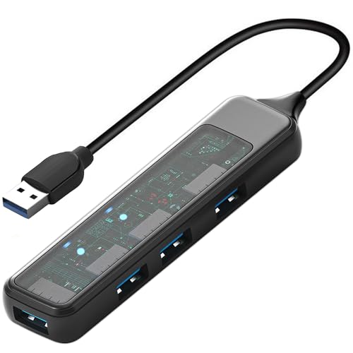 Transparenter USB 3.0 Hub, vienon 4-Port USB Hub USB Splitter USB Extender für Laptop, PC, PS4/5, Xbox, Flash Drive, HDD, Konsole, Drucker, Kamera, Keyborad, Maus