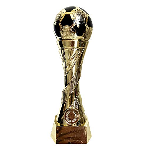 Larius Group Fußball Pokal mit Wunschgravur Extra Groß (250mm, 460gr.) - Trophäe Ehrenpreis Goldener Schuh Ball - Torschützenkönig (ohne Wunschtext)