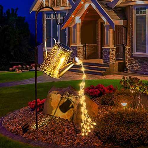 Solar Gießkanne Lichter Gartendekorationen - Wasserdichte Kupfer Outdoor Skulpturen Ornament Star Led Fairy Art Dekorative Lampe Hängegarten (mit Halterung)…