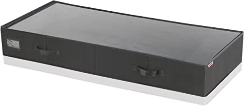 Leifheit Unterbettkommode groß schwarz für Extra-Stauraum, Kommode aus Stoff für staubfreie Lagerung, stabile Aufbewahrungsbox mit Sichtfenster