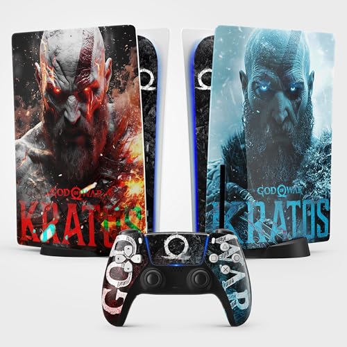 Aufkleber PS5 Kratos, Aufkleber Playstation 5 Déco, Konsole und Controller, Standard-Edition, Skin Kratos (Scheibe + 1 Controller)