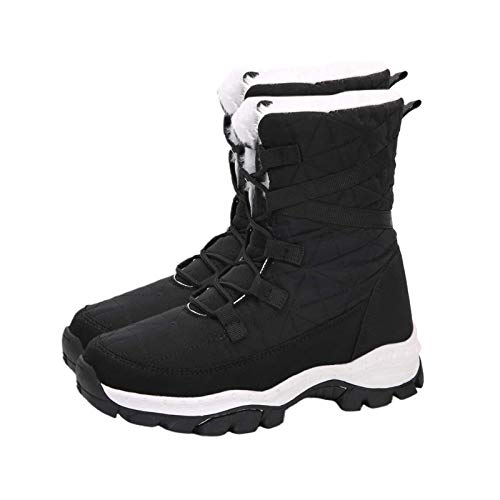 Damenstiefel, Winter Damen Casual Outdoor Verdicken Warme Wandersport Schneeschuhe High-Top Schuhe Schwarz 37
