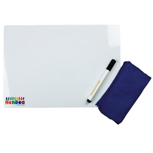 Henbea Weiße Tafel, A4 Kindertafel, eine Seite zum Schreiben mit Kreide und die andere mit trocken abwischbarem Marker, Packung mit 2 Stück (1095)