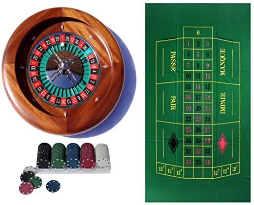 Dal Negro Home Roulette Set - Mahogany 36cm Roulette Wheel Game Set with 200 Casino Chips, Roulette Mat - Home Casino Set - Casino Games and Equipment
