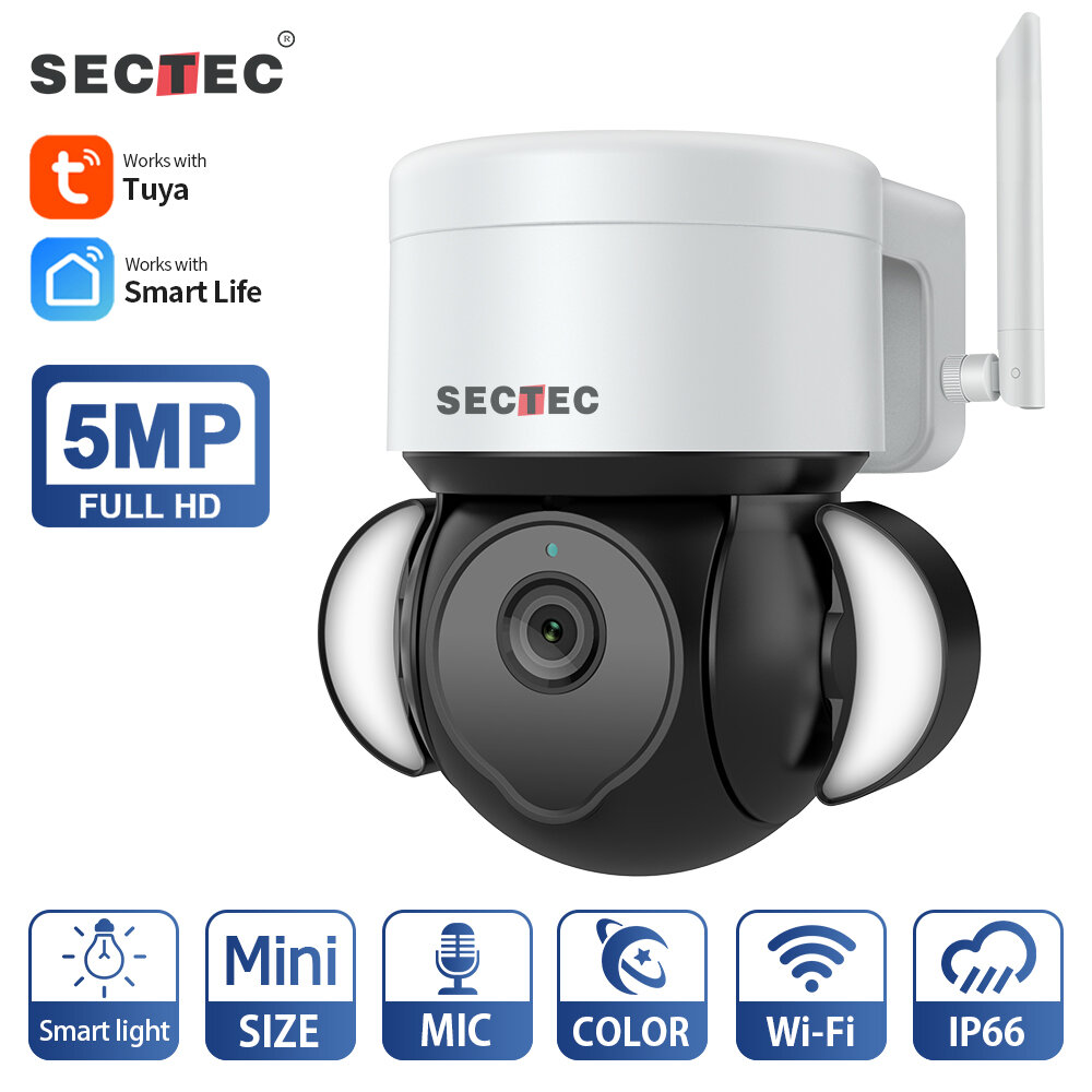 SECTEC 5MP WiFi Flutlichtkamera Intelligente Farbnachtsicht Auto Tracking IP66 Wasserdichte Zwei-Wege-Audio Überwachungs