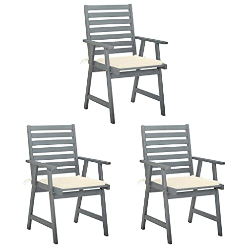 WDGJJFECNMUEHI Outdoor Stuhl Lounge ChairGarten-Essstühle mit Kissen 3 STK. Massivholz AkazieGeeignet für Garten, Hof, Park, Strand