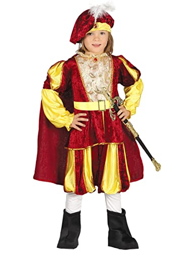 Guirca - Kostüm König Kinder 5/6 Jahre, Farbe Gelb und Rot, 5-6 (110-115 cm), 87558