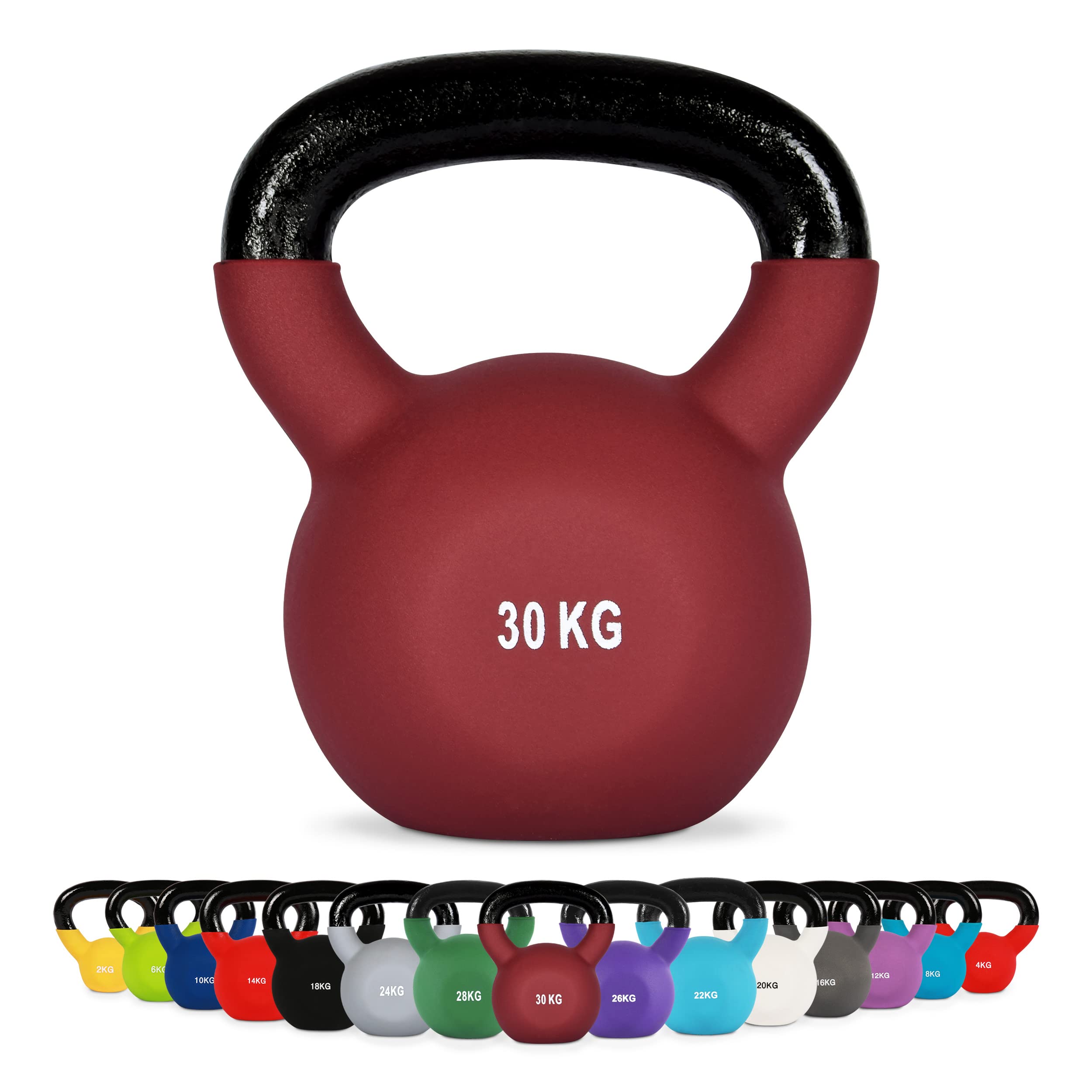 MSPORTS Kettlebell Neopren 2 – 30 kg inkl. Übungsposter Kugelhantel (30 kg - Bordeaux)