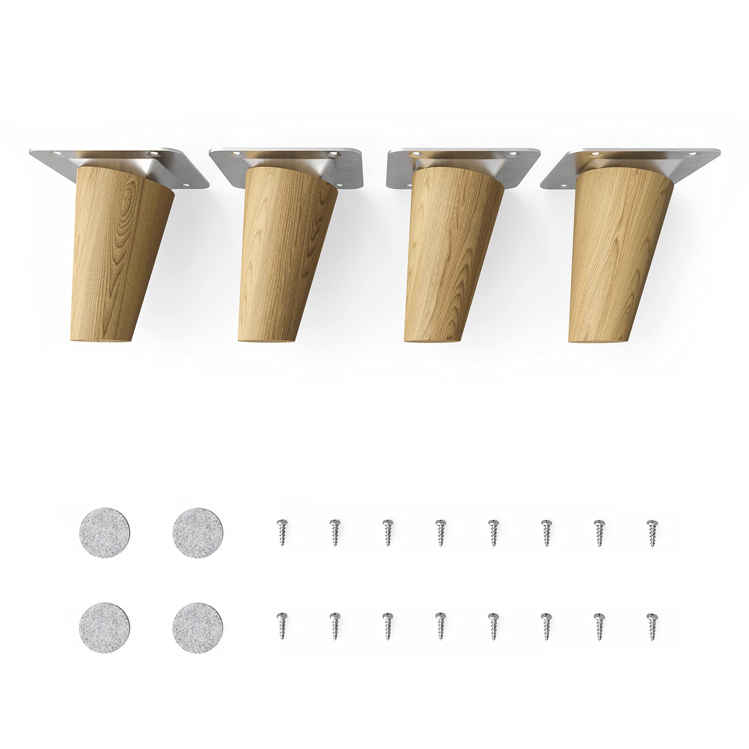 Sossai® Holz-Tischbeine - Clif Round | Öl-Finish | Höhe: 8 cm | HMF2 | rund, konisch (schräge Ausführung) | Material: Massivholz (Eiche) | für Tische, Beistelltische, Schminktische