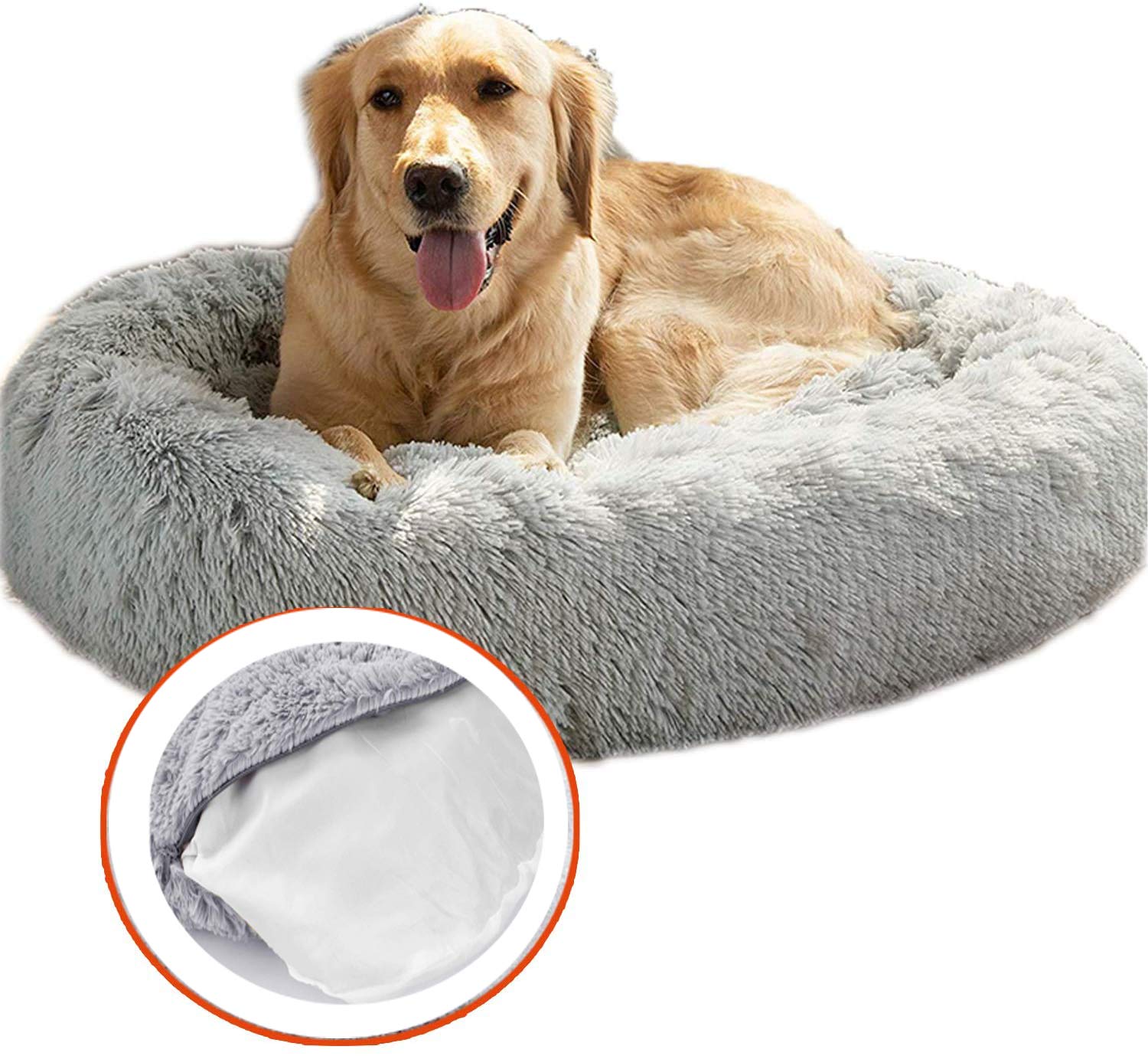 Deluxe Runden Hunde Bett Haustier Nest für Hunde und Katzen, mit Reißverschluss Weiches Donut Hundekissen,Flauschig Hundebett rutschfeste Unterseite