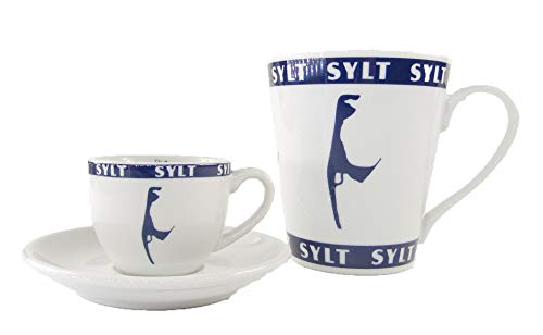 osters muschel-sammler-shop Expresso Tasse ┼ Kaffeebecher ┼ Teebecher ┼ blau-Weiss ┼ Syltmotiv ┼ Motiv Sylt ┼ Sylter Becher ┼ Strandtasse-Becher, All Over (Bundle 2er Set (je1x))