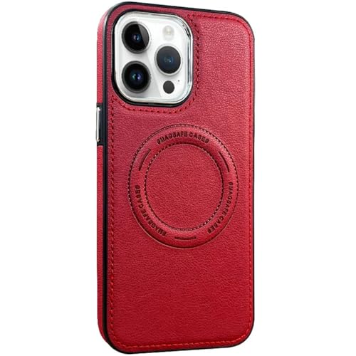 SMIEK Lederhülle für iPhone 15 14 13 12 11 Pro Max XS XR X 7 8 Plus magnetische Handyhülle, rot, für iPhone X(XS)