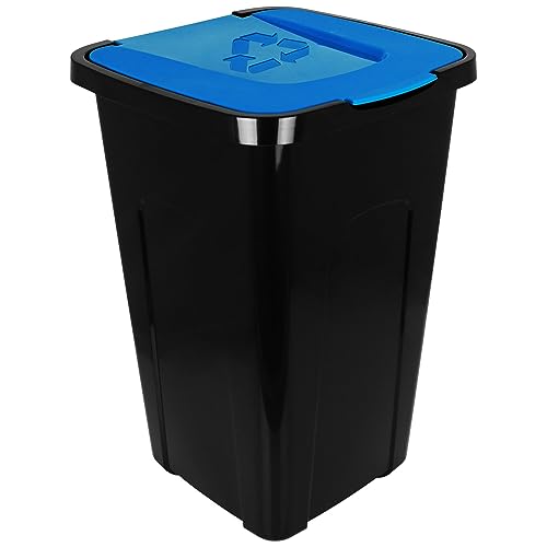 Centi 50L Recycling Abfalleimer mit Farbwahl Mülleimer mit Klappdeckel Abfalltonne (Blau)