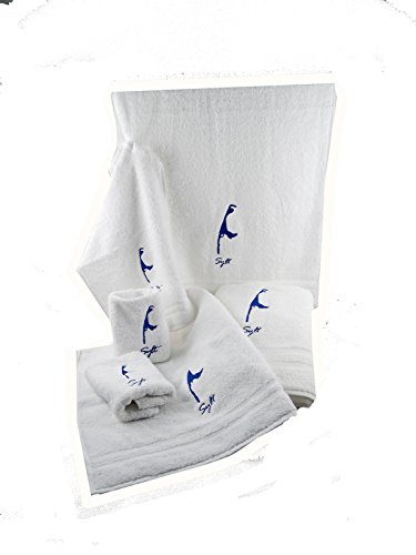 osters muschel-sammler-shop Hochwertige - Flauschige und saugfähige Baumwoll-Handtücher in Weiss mit Blauer Sylt Stickerei - Exclusiv (Duschtuch 67x140)