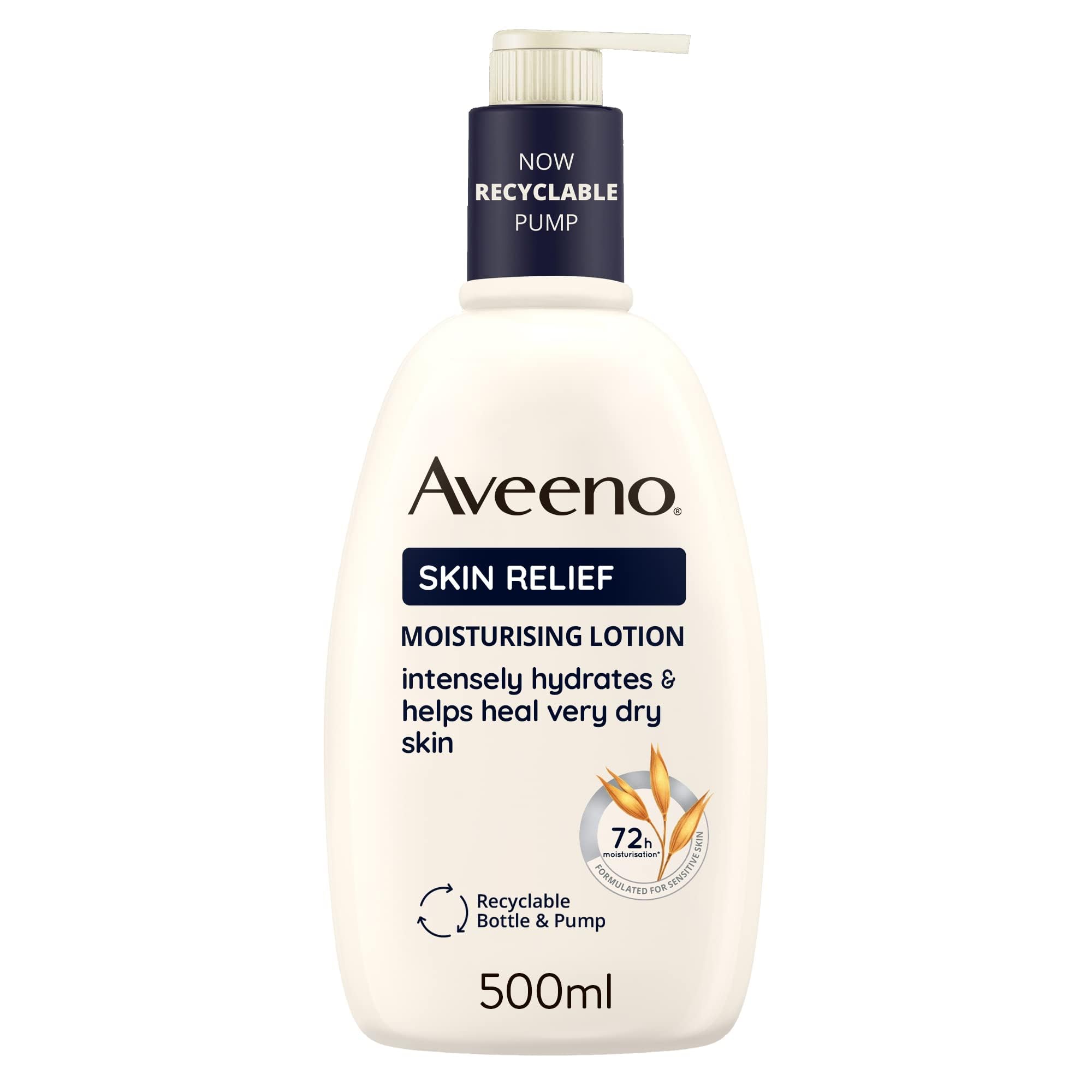 Aveeno Skin Relief Feuchtigkeitslotion beruhigt die Haut ab dem 1. Tag, Bodylotion für sehr trockene und reizbare Haut, 500 ml