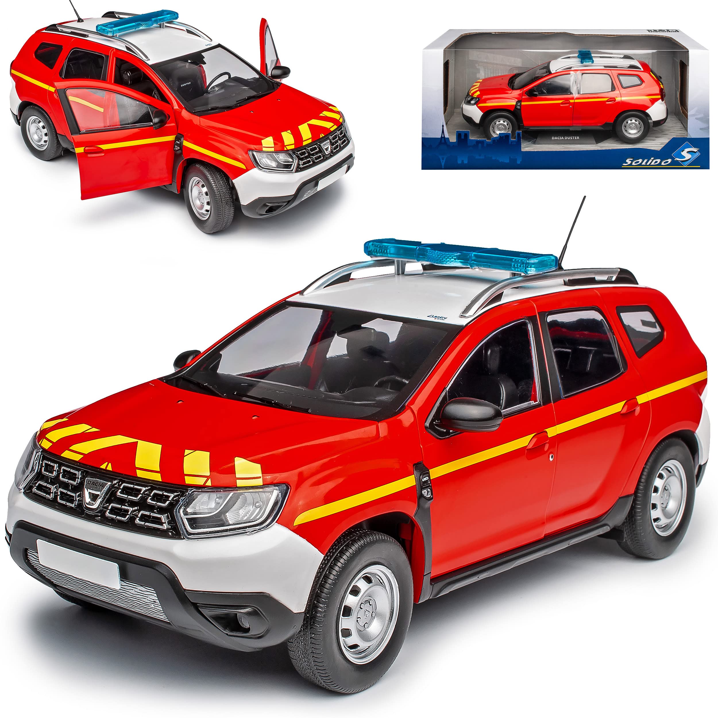 Dacia Duster II Rot Feuerwehr SUV 2. Generation Ab 2018 1/18 Solido Modell Auto mit individiuellem Wunschkennzeichen
