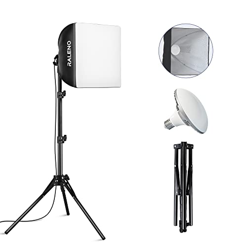 【LED Softbox】 RAELNO 50W Kleine Softbox, 40X40CM YouTube Lampe mit 5500K Glühbirne und Stativ, Fotolicht für Portraitfotografie, unverzichtbare Videobeleuchtung für Anfänger