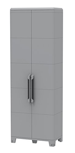 Terry, Transforming Modular 5, hoher multifunktionaler Schrank mit 2 Türen für drinnen und draußen. Farbe, Material: Kunststoff, Abmessungen: 78x43,6x225,8 cm, Grau/Schwarz