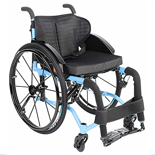 Bueuwe Rollstuhl Faltbar Leicht Rollstühle mit Selbstantrieb, Kleiner Rollstuhl für die Wohnung und Unterwegs, Ultraleicht Aktivrollstuhl, Reiserollstuhl für Erwacvhsene, Leichtgewicht,Blau,38cm Sitzbreite