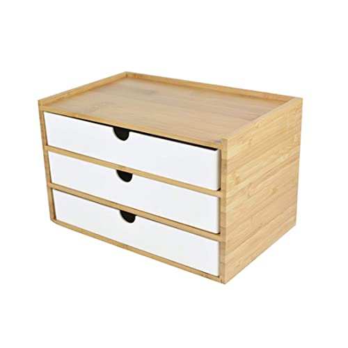 Verve Jelly Desktop Schubladenbox Holz, Aufbewahrungsbox mit Schubladen Vintage Schmuckkästchen Holzkästchen Holzbox mit Schubfach Organizer Holz Tischkommode zur Aufbewahrung (Weiß, 3 Stöckig)